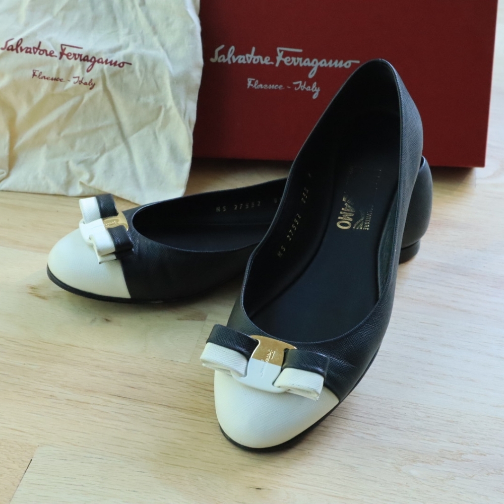 Salvatore Ferragamo Black and White Flats